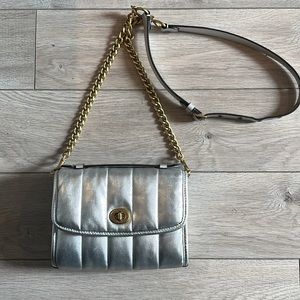 Coach Silver Kip Turnlock Crossbody With Quilting